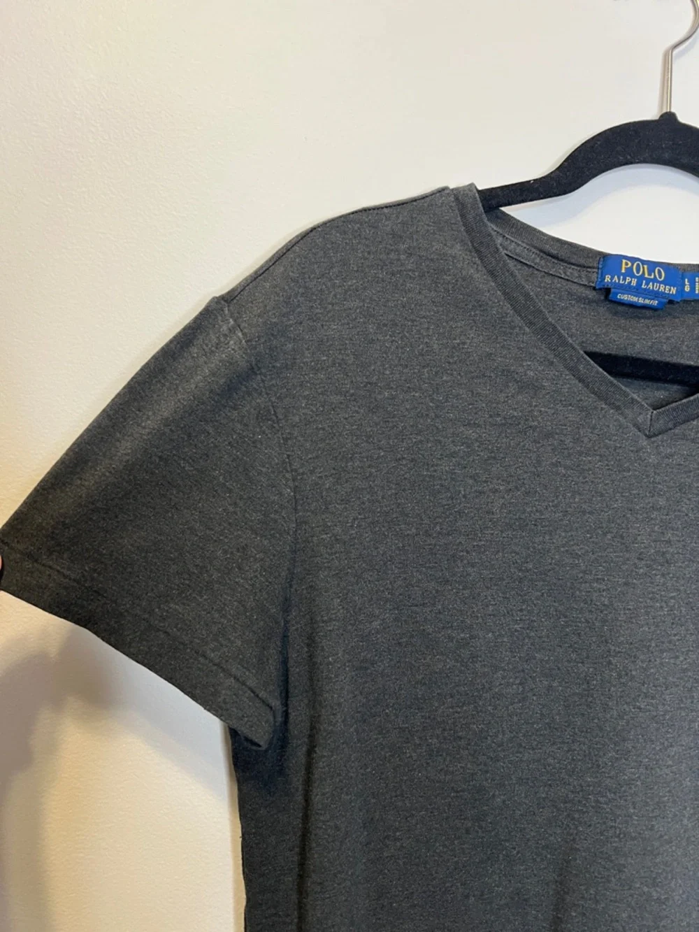 POLO Ralph Lauren Classic 100% Cotton Custom Slim Fit V Neck T-Shirt size Large